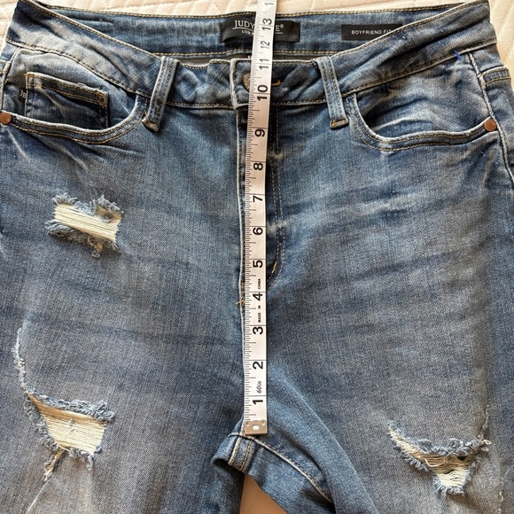 Judy Blue High Waist Cuffed Boyfriend Denim Jeans Distressed Straight Leg 11/30 - Picture 11 of 13